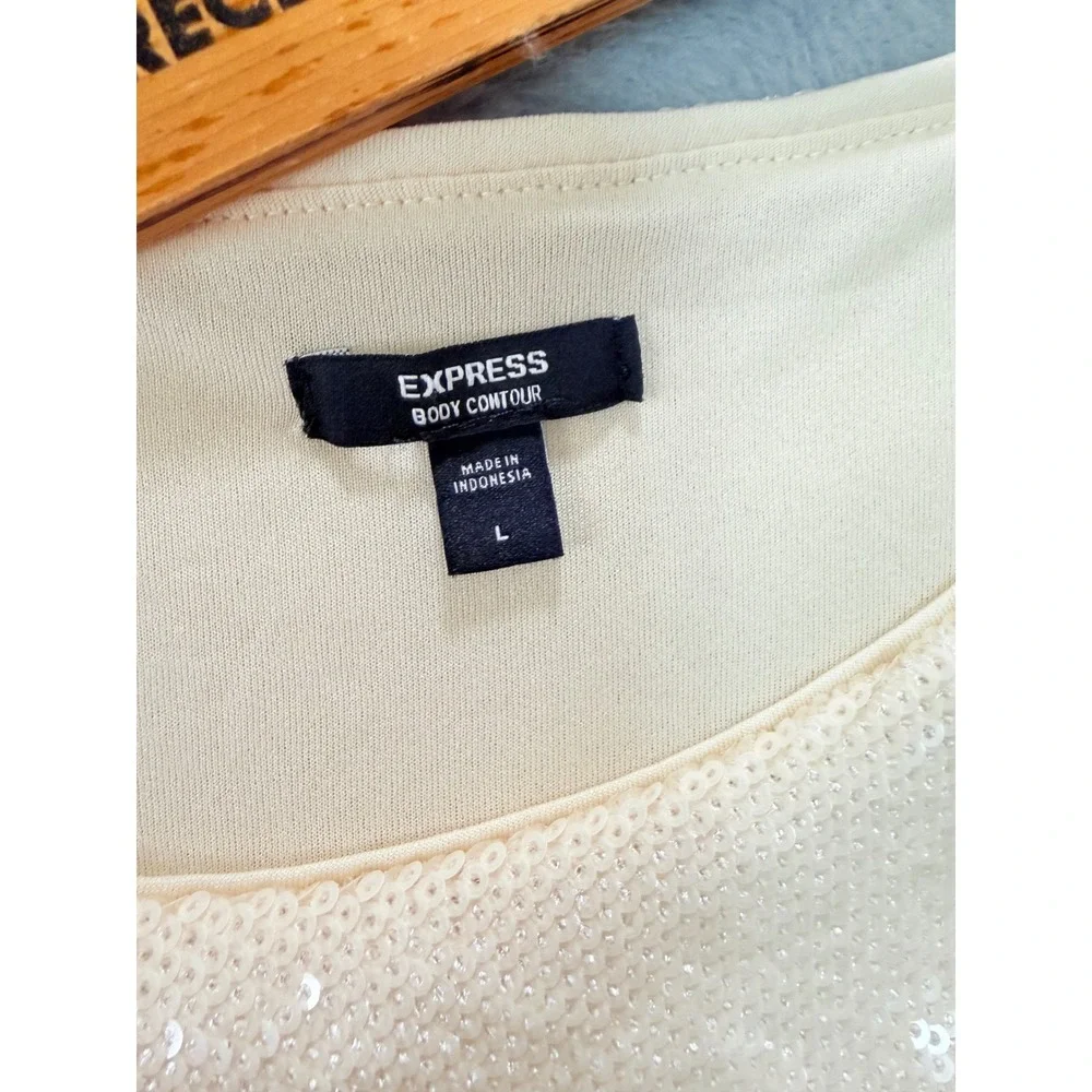 NWT Express Body Contour Champagne Beige Sequin Sleeveless Bodysuit Size L